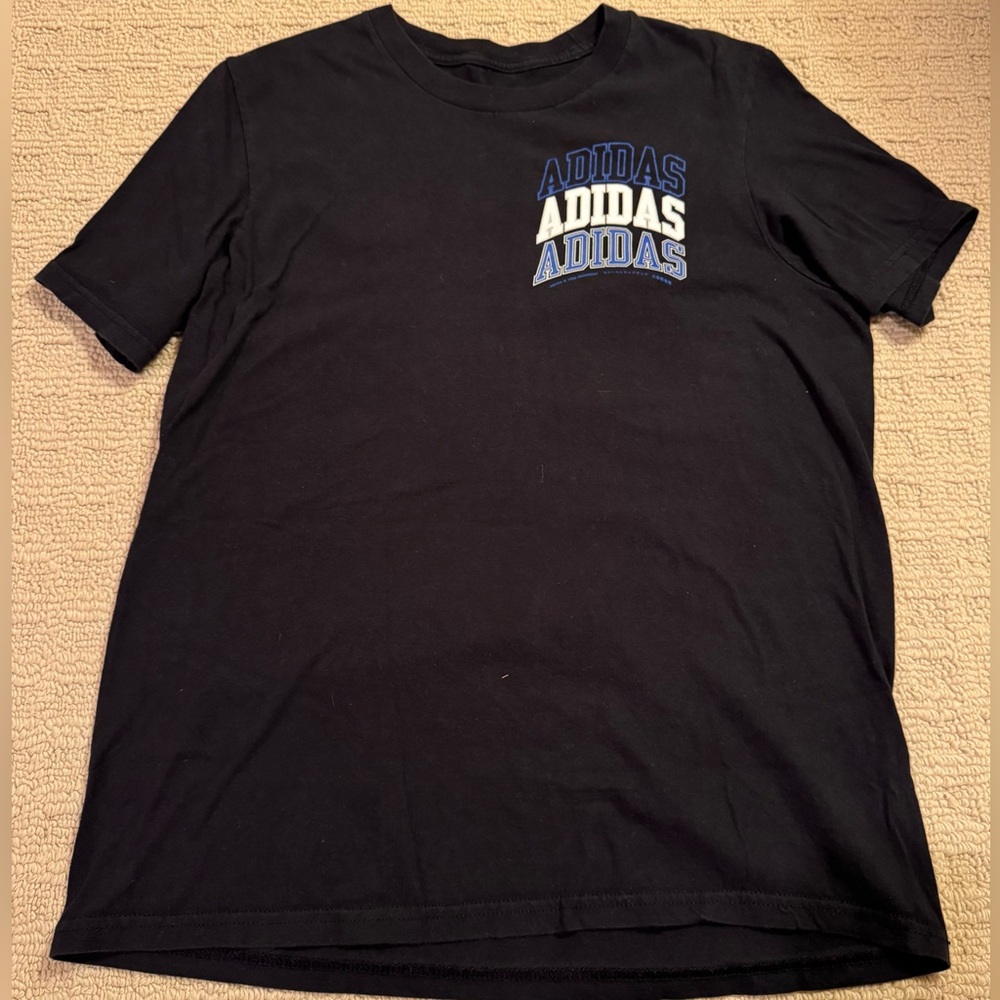 Adidas Men’s size Medium Amplifier Tee in black with blue logo / short s…